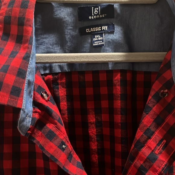 GEORGE CLASSIC FIT MENS 3XL RED AND BLACK PLAID GENTLY USED MENS BIG AND TALL - Picture 2 of 2
